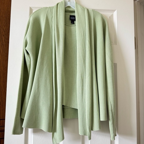 Eileen Fisher Twin Set Cardigan Open Front Waterfall Knit Silk Cotton Green XS - Picture 1 of 10